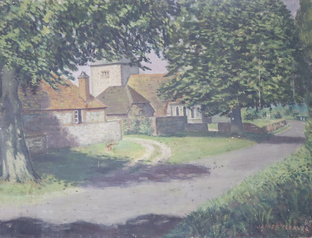 James Cleaver (1911-2003), oil on canvas, View of a country church, signed and dated 47, 35 x 51cm, unframed